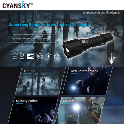 Cyansky K3 V2.0 Tactical Flashlight 2000LMS 700M