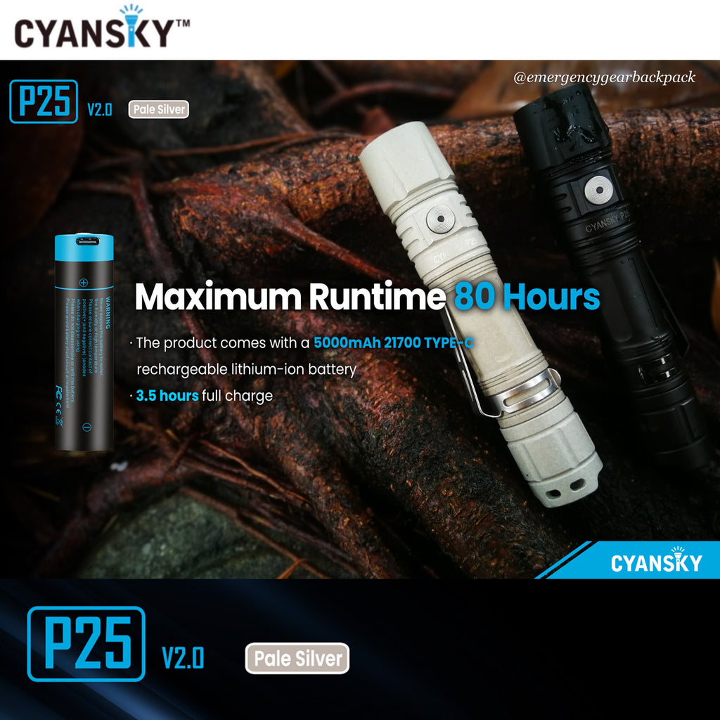Cyansky P25 V2.0 Pale Silver Micro-arc Oxidation Outdoor Flashlight