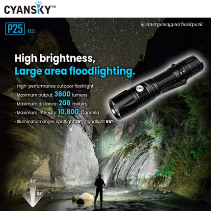 Cyansky P25 V2.0 Outdoor Flashlight 3600LMS 208M