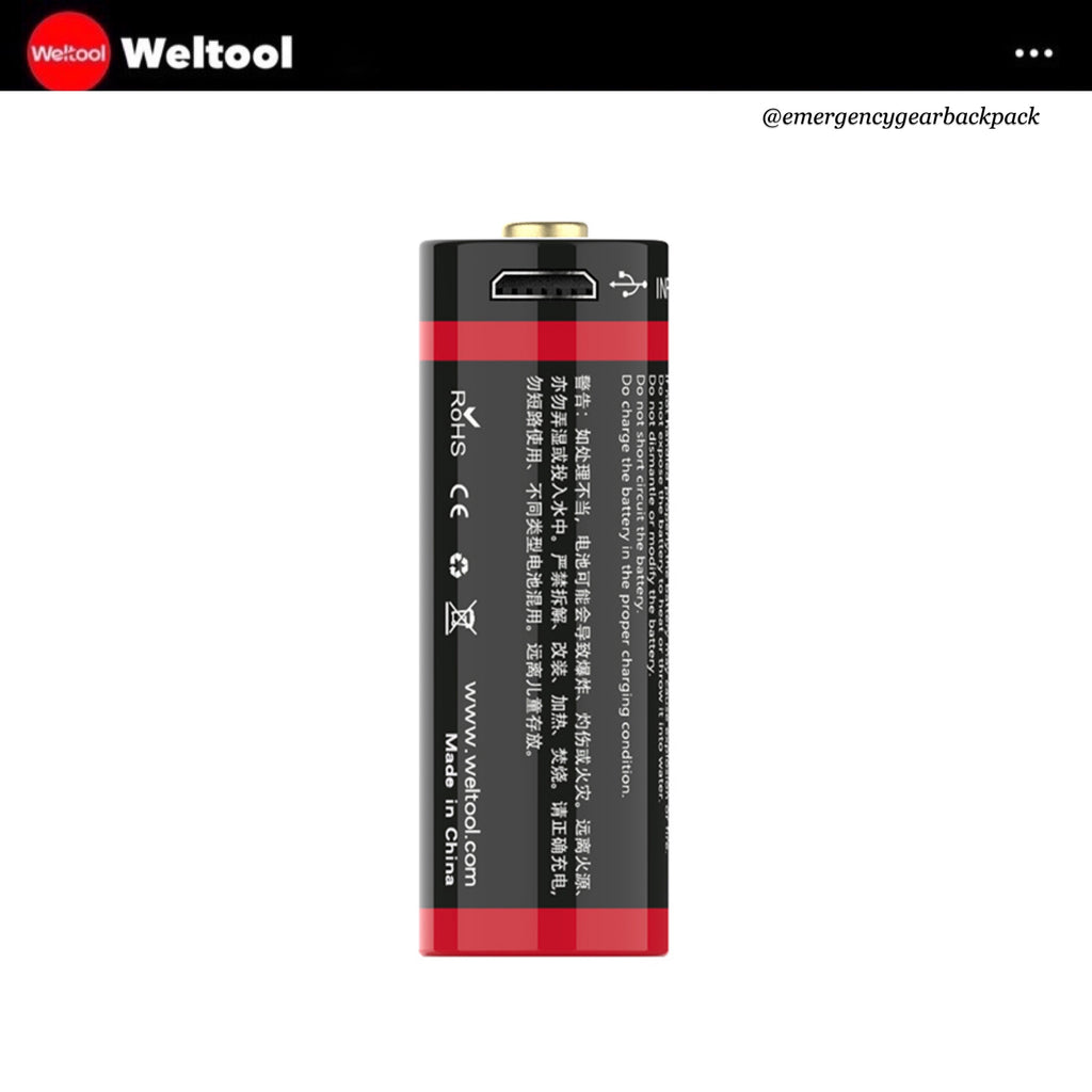 Weltool UB18-17 18500 1700mAh USB Rechargeable Li-ion Battery