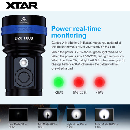 XTAR D26 1600 100M Diving Flashlight