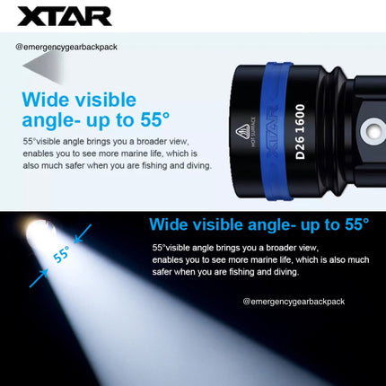 XTAR D26 1600 100M Diving Flashlight