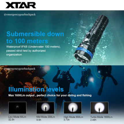 XTAR D26 1600 100M Diving Flashlight