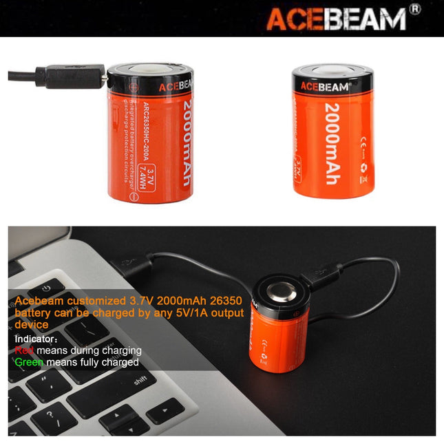 ACEBEAM ARC26350HC - 200A 2000mAh 3.7V High - drain Micro USB Rechargeable Li - ion Battery - Emergency Gear Backpack