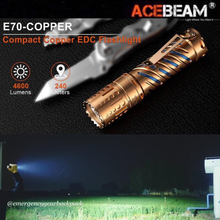 ACEBEAM E70 - CU 4600LMS 240M EDC Flashlight (ไม่รวมแบตเตอรี่) - Emergency Gear Backpack