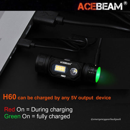 ACEBEAM H60 Full LED Spectrum Headlamp (ไม่รวมแบตเตอรี่) - Emergency Gear Backpack