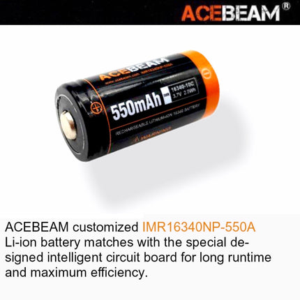 ACEBEAM IMR16340NP 550mAh 3.7V 5.5A 2.0Wh High - drain Rechargeable Li - ion Battery - Emergency Gear Backpack