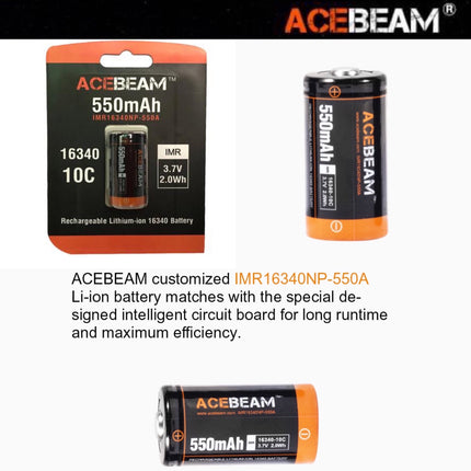 ACEBEAM IMR16340NP 550mAh 3.7V 5.5A 2.0Wh High - drain Rechargeable Li - ion Battery - Emergency Gear Backpack