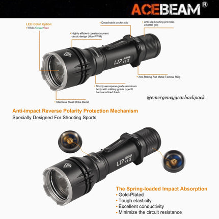 ACEBEAM L17 Ultra - long Range Flashlight (ไม่รวมแบตเตอรี่) - Emergency Gear Backpack