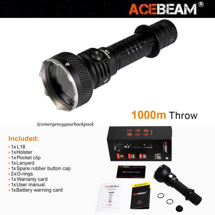 ACEBEAM L18 Tactical Flashlight 1500 Lumens 1,000M (ไม่รวมแบตเตอรี่) - Emergency Gear Backpack