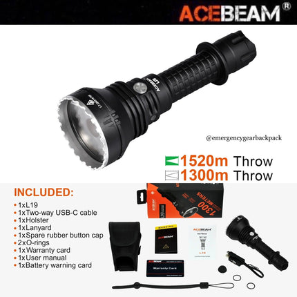 ACEBEAM L19 Long Range Flashlight 1300M (ไม่รวมแบตเตอรี่) - Emergency Gear Backpack