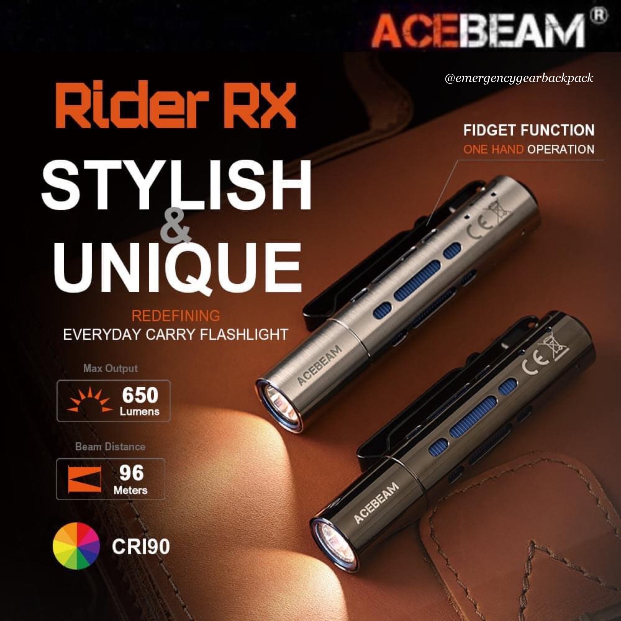 Acebeam Rider Rx ACEBEAM Rider RX Nichia 219F CRI90 Flashlight 650 Lumens – Emergency ...