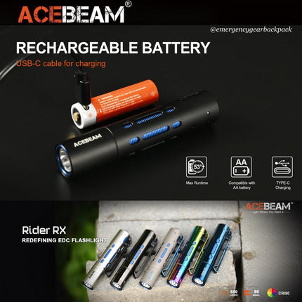 ACEBEAM Rider RX Fidget EDC Flashlight - Emergency Gear Backpack