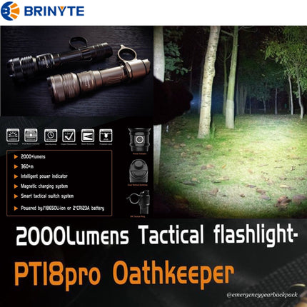 BRINYTE PT18pro Oathkeeper Tactical Flashlight 2000 LM 360M - Emergency Gear Backpack