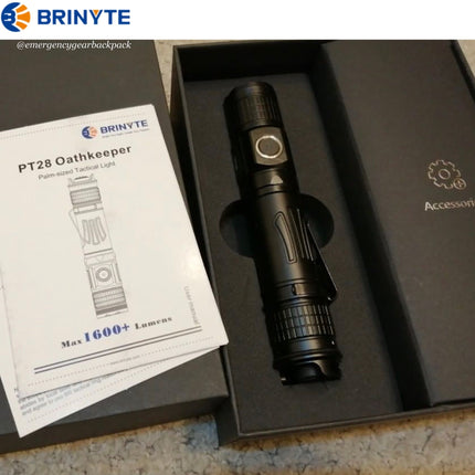 BRINYTE PT28 Oathkeeper Tactical Flashlight 1600 LM 245M - Emergency Gear Backpack