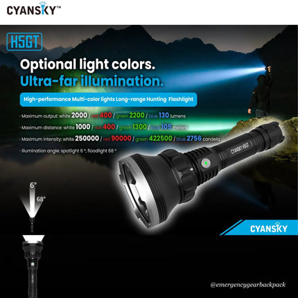 Cyansky H5GT Dual - light source Searchlight - Emergency Gear Backpack