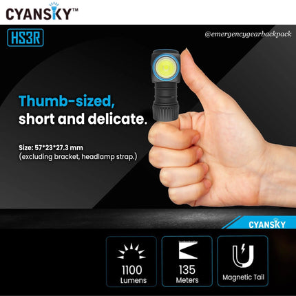 Cyansky HS3R Multifunction Headlamp 1100LMS 135M - Emergency Gear Backpack