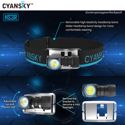 Cyansky HS3R Multifunction Headlamp 1100LMS 135M - Emergency Gear Backpack