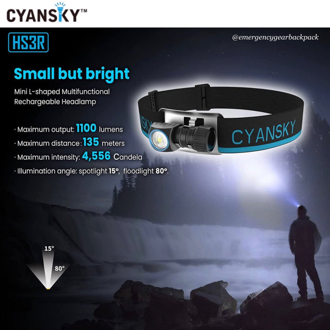 Cyansky HS3R Multifunction Headlamp 1100LMS 135M - Emergency Gear Backpack