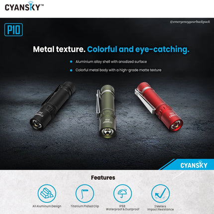 Cyansky P10 Portable AA EDC Flashlight - Emergency Gear Backpack