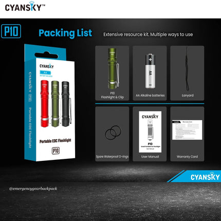 Cyansky P10 Portable AA EDC Flashlight - Emergency Gear Backpack