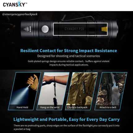 Cyansky P20 EDC Flashlight 1600 Lumens | 240M - Emergency Gear Backpack