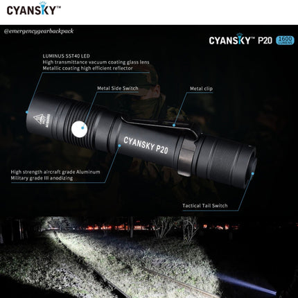 Cyansky P20 EDC Flashlight 1600 Lumens | 240M - Emergency Gear Backpack