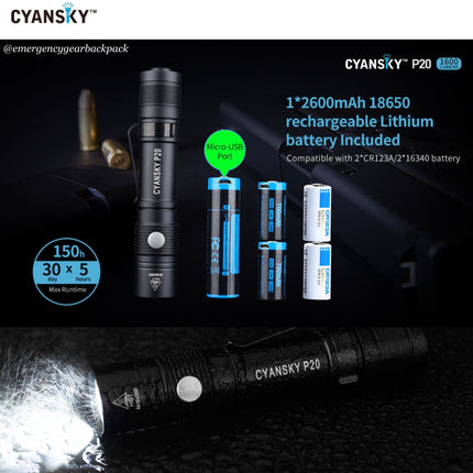 Cyansky P20 EDC Flashlight 1600 Lumens | 240M - Emergency Gear Backpack