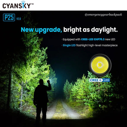 Cyansky P25 V2.0 Outdoor Flashlight 3600LMS 208M - Emergency Gear Backpack