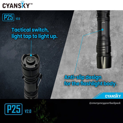 Cyansky P25 V2.0 Outdoor Flashlight 3600LMS 208M - Emergency Gear Backpack