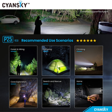 Cyansky P25 V2.0 Outdoor Flashlight 3600LMS 208M - Emergency Gear Backpack