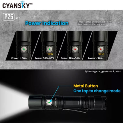 Cyansky P25 V2.0 Outdoor Flashlight 3600LMS 208M - Emergency Gear Backpack