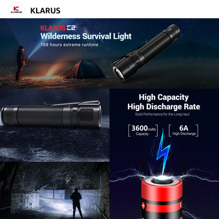 Klarus E2 1600 Lumens 190M Deep Carry Pocket EDC Flashlight - Emergency Gear Backpack