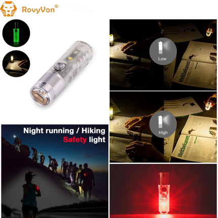 RovyVon Aurora A25 White/RED Green GITD Keychain Flashlight - Emergency Gear Backpack