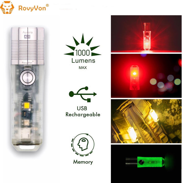 RovyVon Aurora A25 White/RED Green GITD Keychain Flashlight - Emergency Gear Backpack