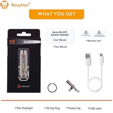 RovyVon Aurora A5x Red/White Green GITD Keychain Flashlight - Emergency Gear Backpack