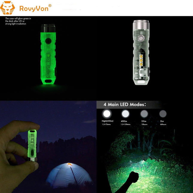 RovyVon Aurora A5x Red/White Green GITD Keychain Flashlight - Emergency Gear Backpack