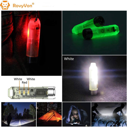 RovyVon Aurora A5x Red/White Green GITD Keychain Flashlight - Emergency Gear Backpack