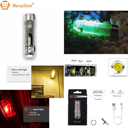 RovyVon Aurora A5x Red/White Green GITD Keychain Flashlight - Emergency Gear Backpack