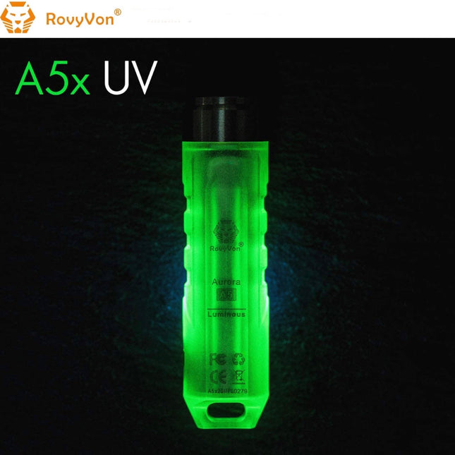 RovyVon Aurora A5x White/UV Green GITD Keychain Flashlight - Emergency Gear Backpack