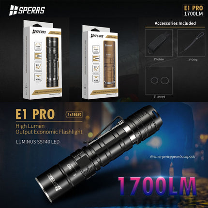 SPERAS E1 PRO 1700 Lumens 284M EDC Flashlight - Emergency Gear Backpack