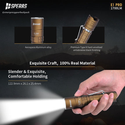 SPERAS E1 PRO 1700 Lumens 284M EDC Flashlight - Emergency Gear Backpack