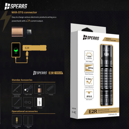SPERAS E2R 1500LMS 267M 21700 EDC Flashlight - Emergency Gear Backpack