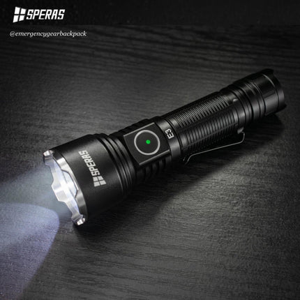 SPERAS E3 EDC Tactical Flashlight 1300 Lumens 350M - Emergency Gear Backpack