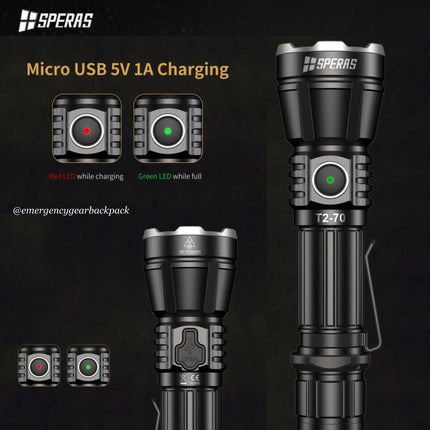 SPERAS T2 - 70 3300LMS 280M Tactical Flashlight - Emergency Gear Backpack