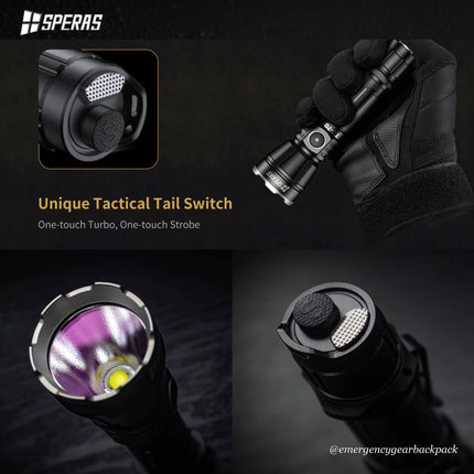 SPERAS T2 - 70 3300LMS 280M Tactical Flashlight - Emergency Gear Backpack