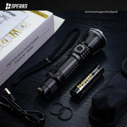 SPERAS T2 - 70 3300LMS 280M Tactical Flashlight - Emergency Gear Backpack