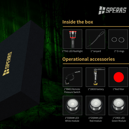 SPERAS TH2 Zoomable Tactical Flashlight - Emergency Gear Backpack