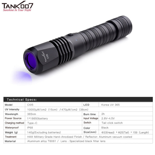 TANK007 CI05 Uniform UV LED Flashlight for CSI and Forensic - Emergency Gear Backpack