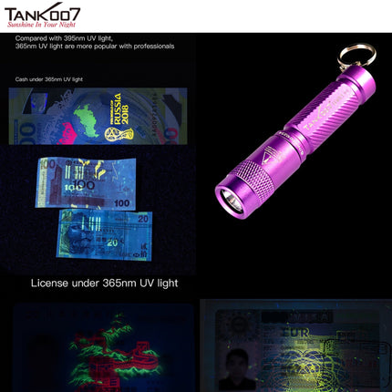 TANK007 UV01 365nm 1W Mini Keychain UV Flashlight - Emergency Gear Backpack